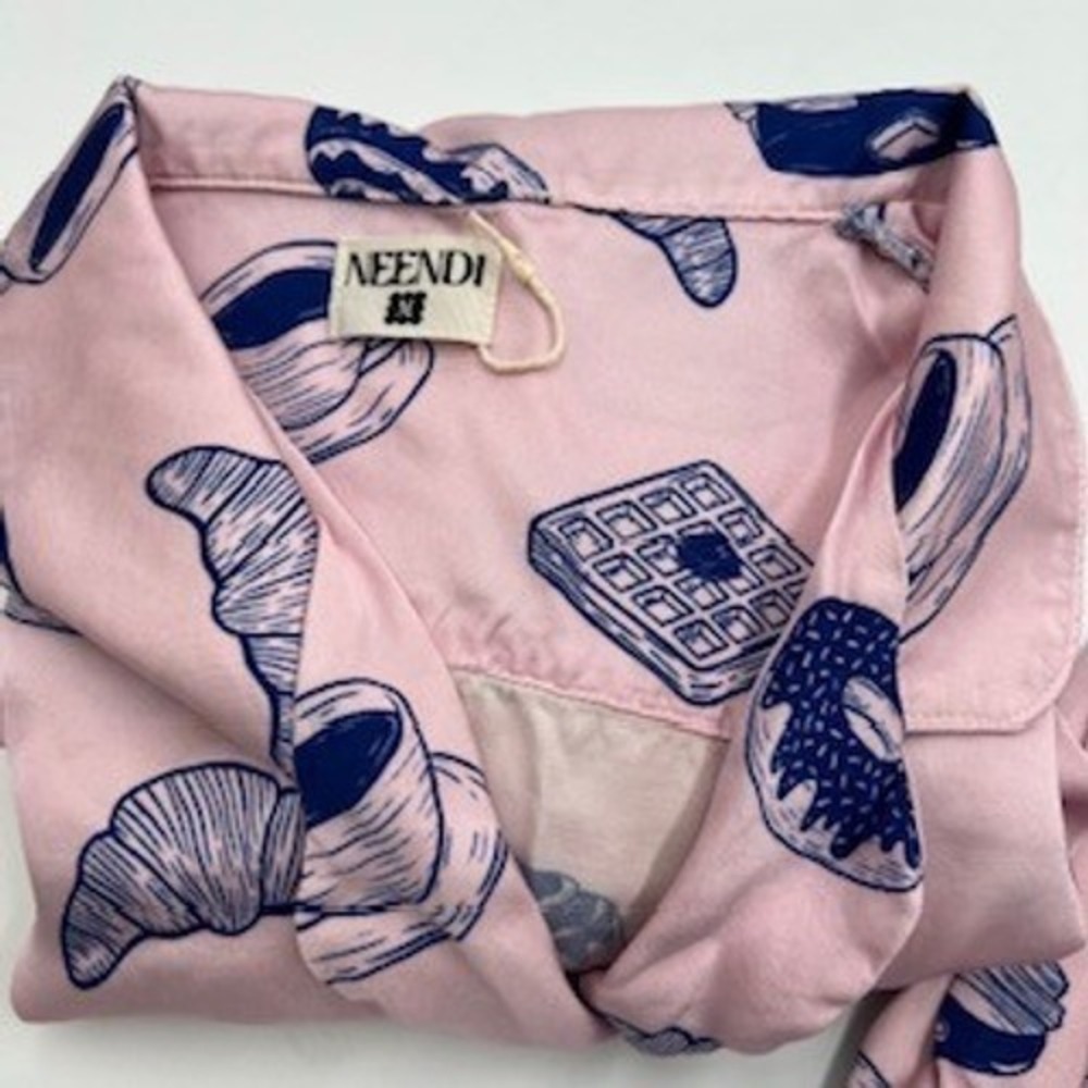 Neendi Pink Breakfast Print Pajama Set Size M Croissant Donut Waffle USA